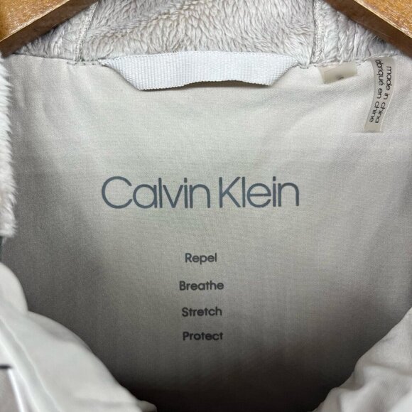 Calvin Klein Parka Jacket Women's S Beige Full Zip Faux Fur Lined Hooded Pocket - Picture 12 of 14